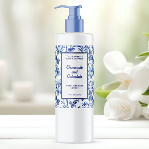 Étiquettes Pour Bouteilles De Vin Mousseux Bouteille de cosmétique florale bleu et blanc étiq