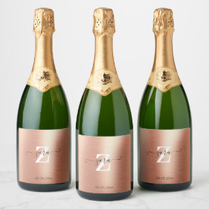 Étiquettes Pour Bouteilles De Vin Mousseux Bouteille de script de monogramme d'huile d'or Ros