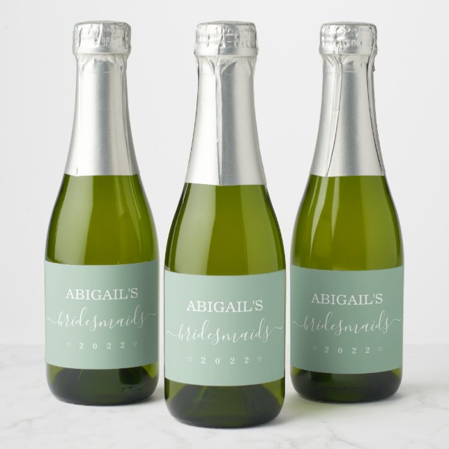 Étiquettes Pour Bouteilles De Vin Mousseux Bridesmaid Bachelorette Brider Party Sage Green (Bouteilles)