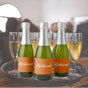 Étiquettes Pour Bouteilles De Vin Mousseux Brûlé Orange Bridesmaid Simple Stylisé Script
