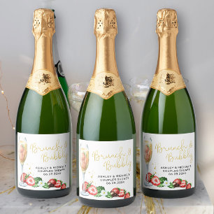 Étiquettes Pour Bouteilles De Vin Mousseux Brunch & Bubbly Fraise étincelante Verre à vin