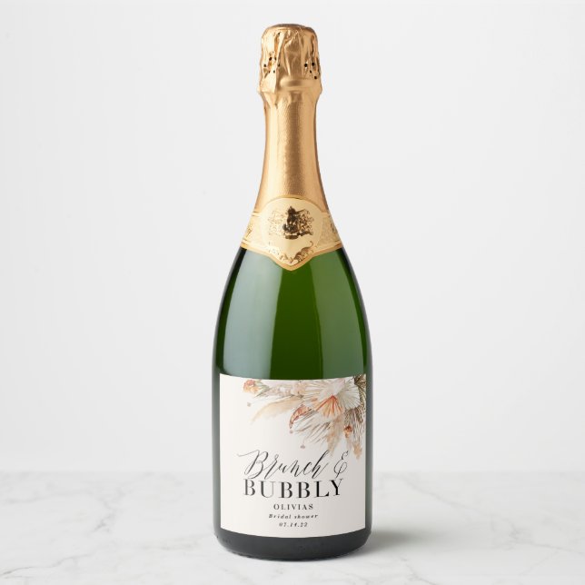 Étiquettes Pour Bouteilles De Vin Mousseux brunch et bubbly Bridal douche pampas herbe (Devant)