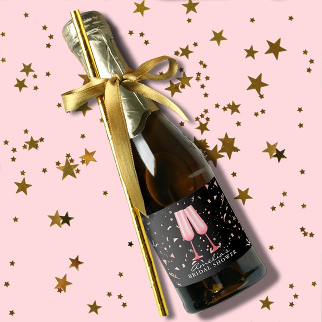 Étiquettes Pour Bouteilles De Vin Mousseux Brunch et Bubbly Enterrement de Vie de Jeune Fille (Brunch and Bubbly bridal shower black mini champagne bottle labels to serve or give as favors)