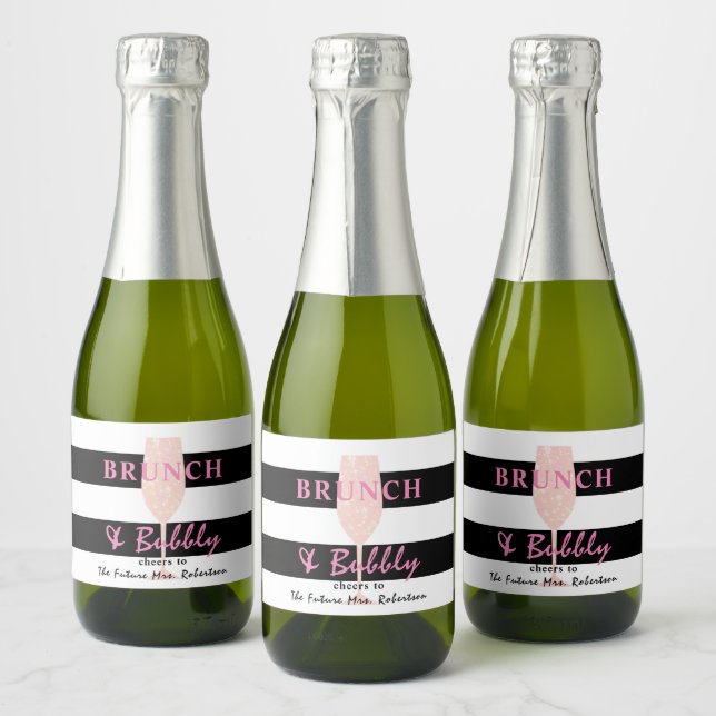 Étiquettes Pour Bouteilles De Vin Mousseux Brunch et Bubbly Rayure noir et blanc | Rose (Bouteilles)