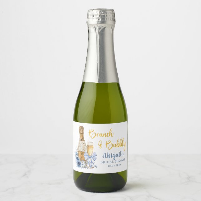 Étiquettes Pour Bouteilles De Vin Mousseux BRUNCH & PETILLANT Floral Bleu Enterrement de Vie  (Devant)