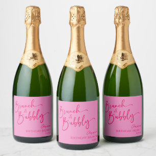 Étiquettes Pour Bouteilles De Vin Mousseux Brunch rose chaud et fête de brunch d'anniversaire