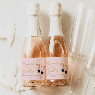 Étiquettes Pour Bouteilles De Vin Mousseux Brunch rose et Fête des mariées mousseuse