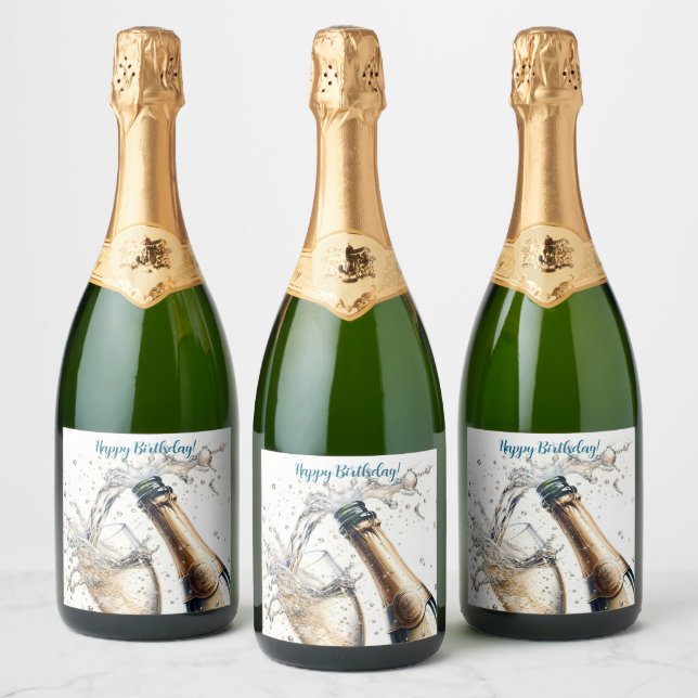 Étiquettes Pour Bouteilles De Vin Mousseux Bubbly champagne Joyeux anniversaire (Bouteilles)