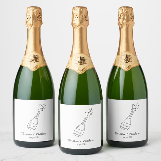 Étiquettes Pour Bouteilles De Vin Mousseux Bubbly Popping Champagne Bouteille Mariage Whimsic (Bouteilles)