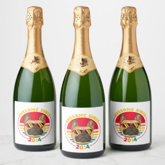 Étiquettes Pour Bouteilles De Vin Mousseux Bulldog Français Rétro stupéfiant depuis 2014