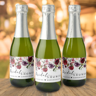 Étiquettes Pour Bouteilles De Vin Mousseux Burgundy Blush Floral Fête des mariées Favoriser