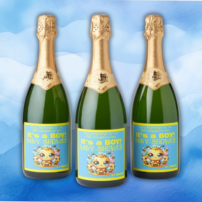 Étiquettes Pour Bouteilles De Vin Mousseux Buzzy débutants Baby shower abeille-à-abeille | (Créateur téléchargé)