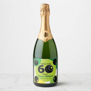 Étiquettes Pour Bouteilles De Vin Mousseux Cadeau de fête de bowling sur gazon pour 60 ans