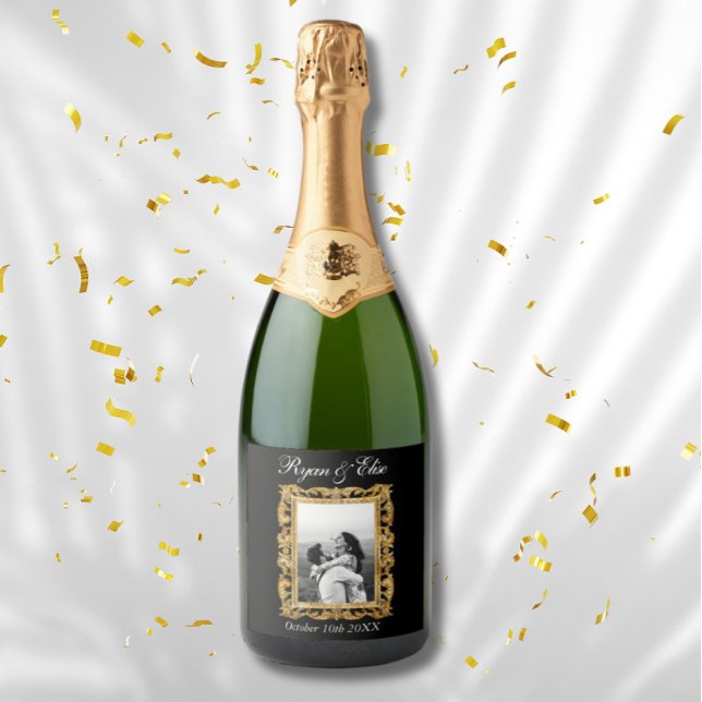 Étiquettes Pour Bouteilles De Vin Mousseux Cadeau Mariage personnalisé Couples (Custom Just Married Wedding Gift)