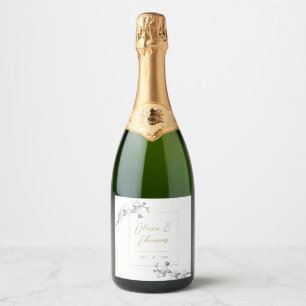 Étiquettes Pour Bouteilles De Vin Mousseux Cadre doré formel Orchidées blanches Élégant Showe