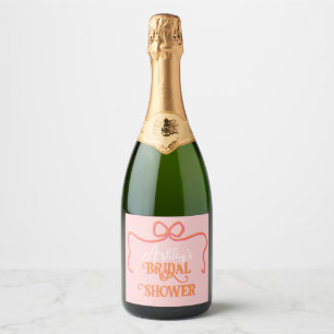 Étiquettes Pour Bouteilles De Vin Mousseux Cadre Ondulé Gras Rose Orange Shower de Mariée