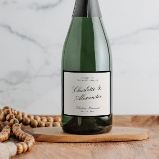 Étiquettes Pour Bouteilles De Vin Mousseux Calligraphie classique Vieux Mariage d'argent