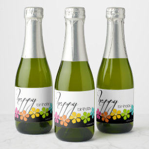 Étiquettes Pour Bouteilles De Vin Mousseux Calligraphie d'anniversaire en noir et blanc color