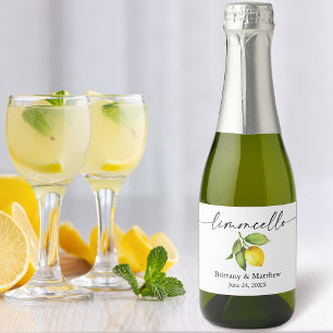 Étiquettes Pour Bouteilles De Vin Mousseux Calligraphie encre Limoncello Aquarelle Citron Min
