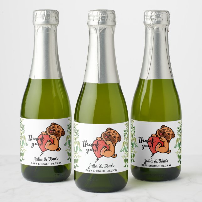 Étiquettes Pour Bouteilles De Vin Mousseux Carlin mignon Baby shower Merci Favoriser Mini (Bouteilles)