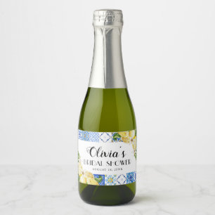 Étiquettes Pour Bouteilles De Vin Mousseux Carrelage bleu Citron Fête des mariées Vin bouteil