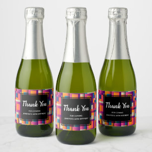 Étiquettes Pour Bouteilles De Vin Mousseux Carrés Abstraits colorés et formes Merci