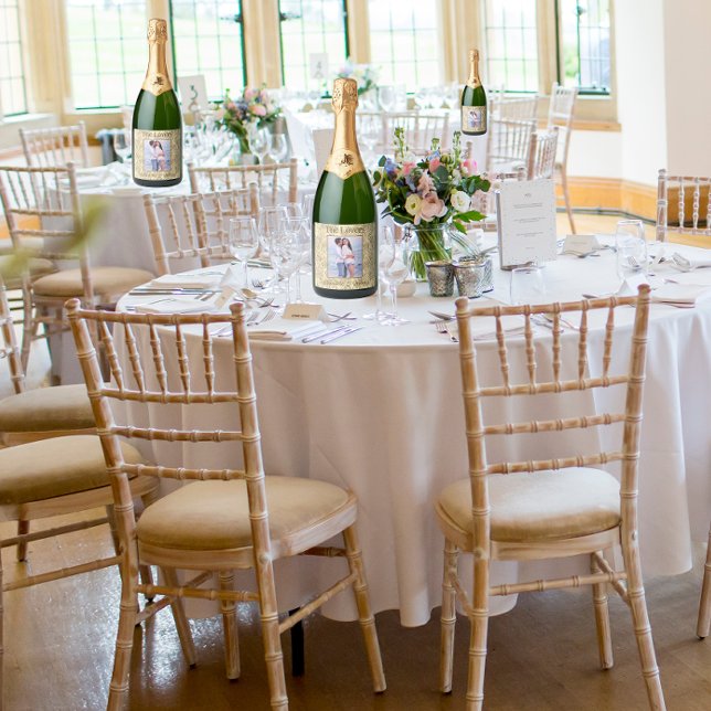 Étiquettes Pour Bouteilles De Vin Mousseux Carte Gold Tarot Lovers Nom Et Photo (Wedding Reception)