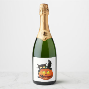 ÉTIQUETTES POUR BOUTEILLES DE VIN MOUSSEUX CAT HALLOWEEN
