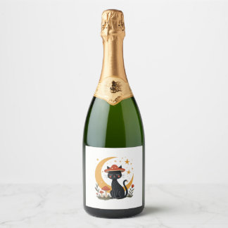 Étiquettes Pour Bouteilles De Vin Mousseux Cat Mushroom Hat Cottagecore Kitten Kitty Women Gi
