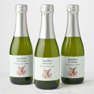 Étiquettes Pour Bouteilles De Vin Mousseux Cerf Mignonne Entouré De Merci Rose