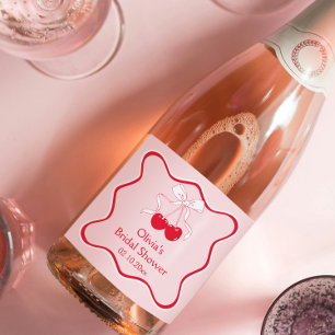 Étiquettes Pour Bouteilles De Vin Mousseux Cerise ondée sur la Fête des mariées supérieure Bo