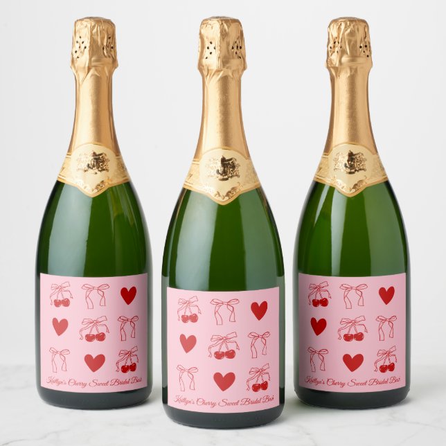 Étiquettes Pour Bouteilles De Vin Mousseux Cerisier rouge rose Fête des mariées douce Champag (Bouteilles)