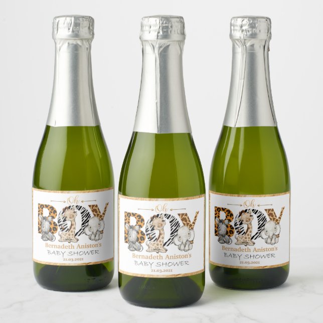 Étiquettes Pour Bouteilles De Vin Mousseux C'est un petit Baby shower Safari Garçon Mini (Bouteilles)
