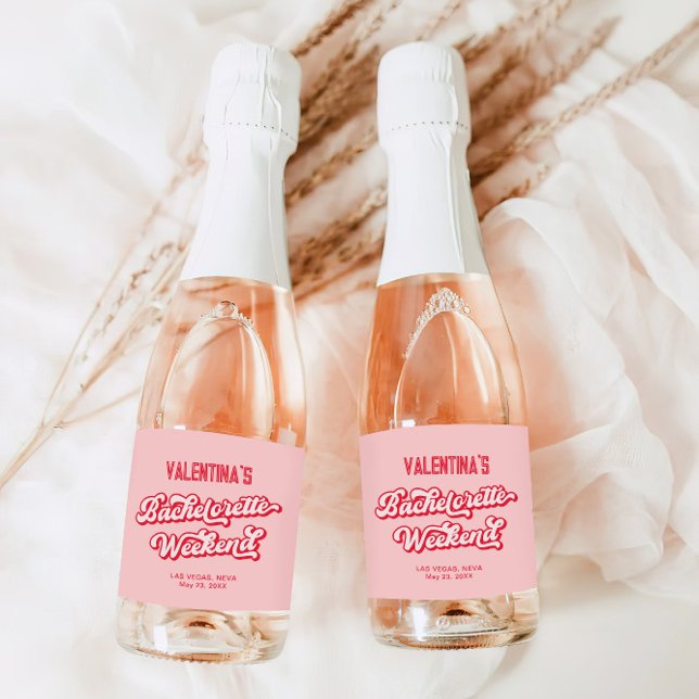 Étiquettes Pour Bouteilles De Vin Mousseux Champagne Bachelorette rouge et rose (Créateur téléchargé)