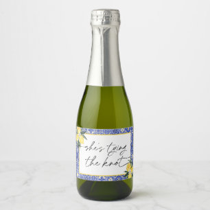 Étiquettes Pour Bouteilles De Vin Mousseux Champagne de douche de mariage en carreaux bleus i