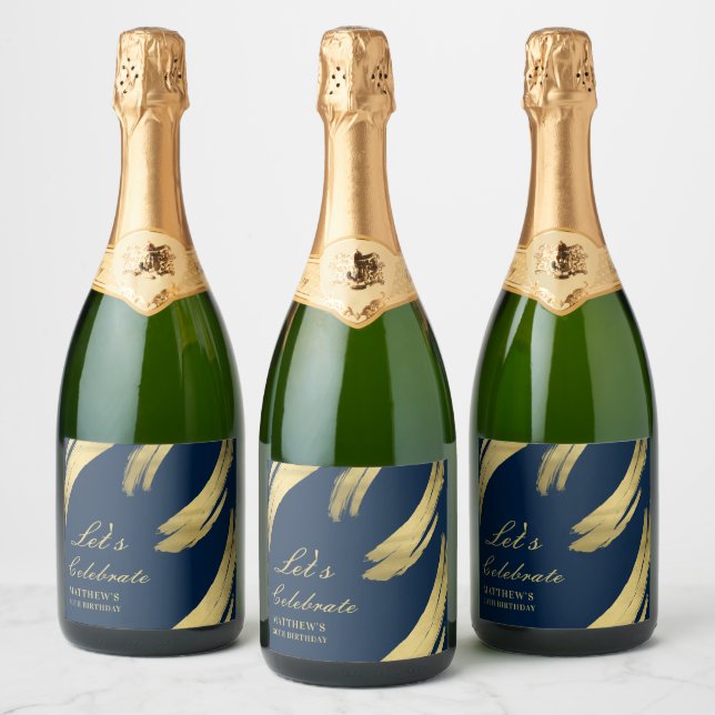 Étiquettes Pour Bouteilles De Vin Mousseux Champagne Elégante de la Marine Blue Gold Chic (Bouteilles)
