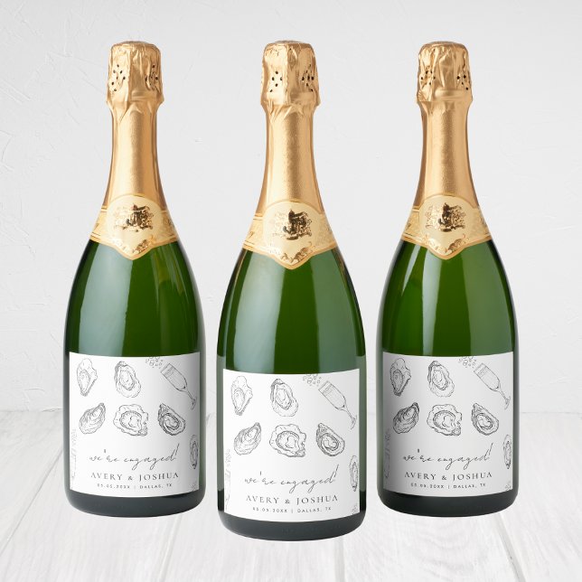 Étiquettes Pour Bouteilles De Vin Mousseux Champagne & Huîtres Rôti Fiançailles Faveur (Créateur téléchargé)