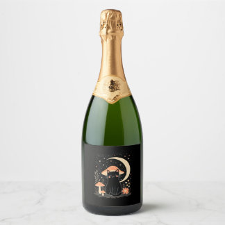 Étiquettes Pour Bouteilles De Vin Mousseux Chapeau de champignon de chat Cottagecore chaton f