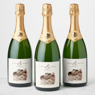 Étiquettes Pour Bouteilles De Vin Mousseux Chapeau de cowgirl Country Western avec fleurs