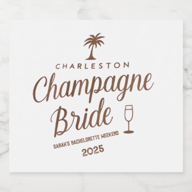 Étiquettes Pour Bouteilles De Vin Mousseux Charleston Champagne Mariée sur mesure Enterrement (Étiquettes simples)