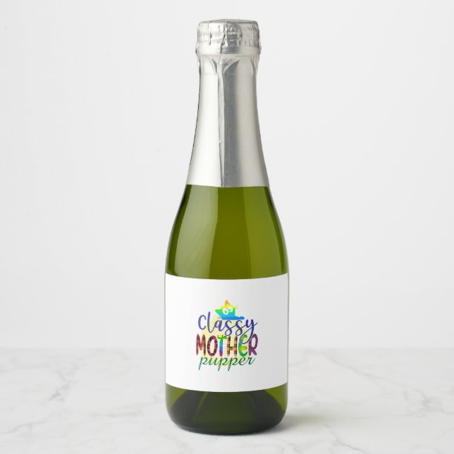 Étiquettes Pour Bouteilles De Vin Mousseux Chat Art Classy Mère Pupper (Devant)