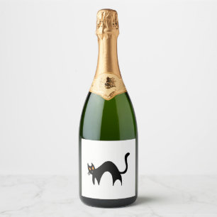 Étiquettes Pour Bouteilles De Vin Mousseux Chat noir d'Halloween