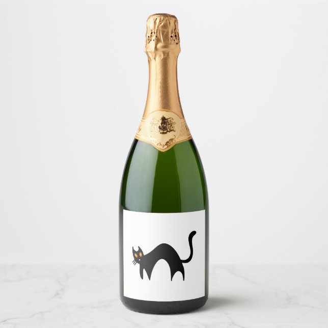 Étiquettes Pour Bouteilles De Vin Mousseux Chat noir d'Halloween (Devant)