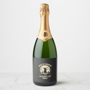 Étiquettes Pour Bouteilles De Vin Mousseux Chat noir sous la lumière de la lune d'Halloween