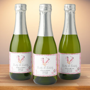 Étiquettes Pour Bouteilles De Vin Mousseux Chaussures de cowboy roses et douche de mariée pét