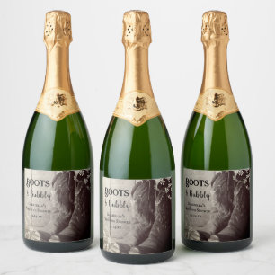 Étiquettes Pour Bouteilles De Vin Mousseux Chaussures Rustiques et Mariage Champêtre à Bulles