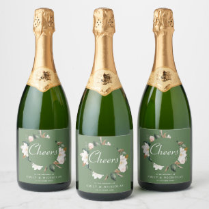 Étiquettes Pour Bouteilles De Vin Mousseux CHEERS   mariage floral magnolia blanc