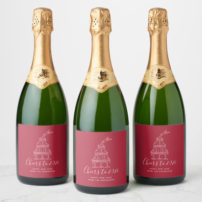 Étiquettes Pour Bouteilles De Vin Mousseux Cheers to New Years Party Modern Red  (Bouteilles)