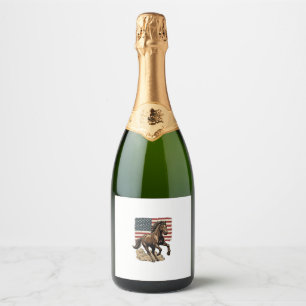 Étiquettes Pour Bouteilles De Vin Mousseux Chemise vintage cheval au galop drapeau américain