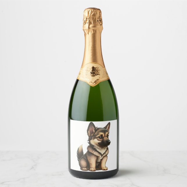 Étiquettes Pour Bouteilles De Vin Mousseux Chibi German Shepherd (Devant)